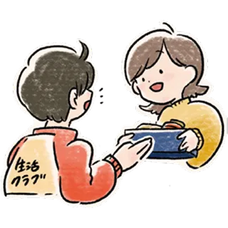 配達員と話をする女性と配達員のイラスト